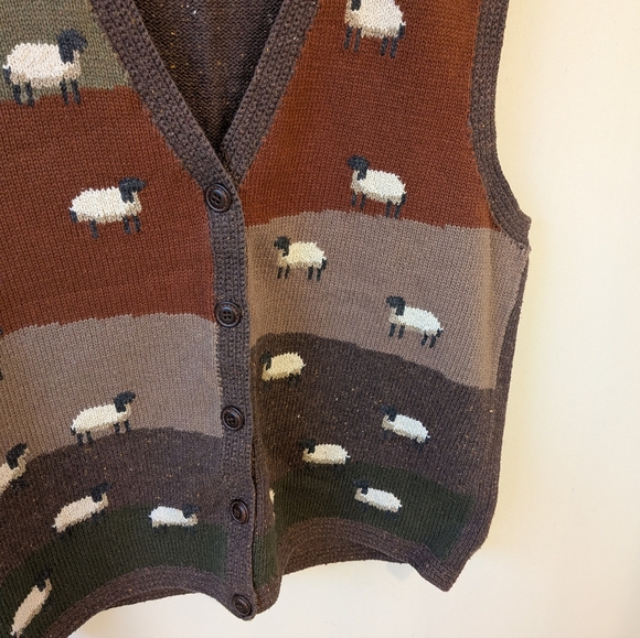 VTG Orvis Ramie Cotton Sheep Knit Sweater Vest Colorblock Large - Picture 2 of 6